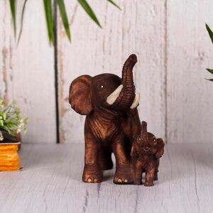 Brown Poly Resin Mother & Baby Elephant' 8 Inches Showpiece