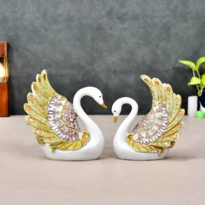 Swan Pair Feather Design Showpiece.