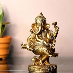 Beautiful Golden Finish Ganesha in Dancing Position Decorative Showpiece.